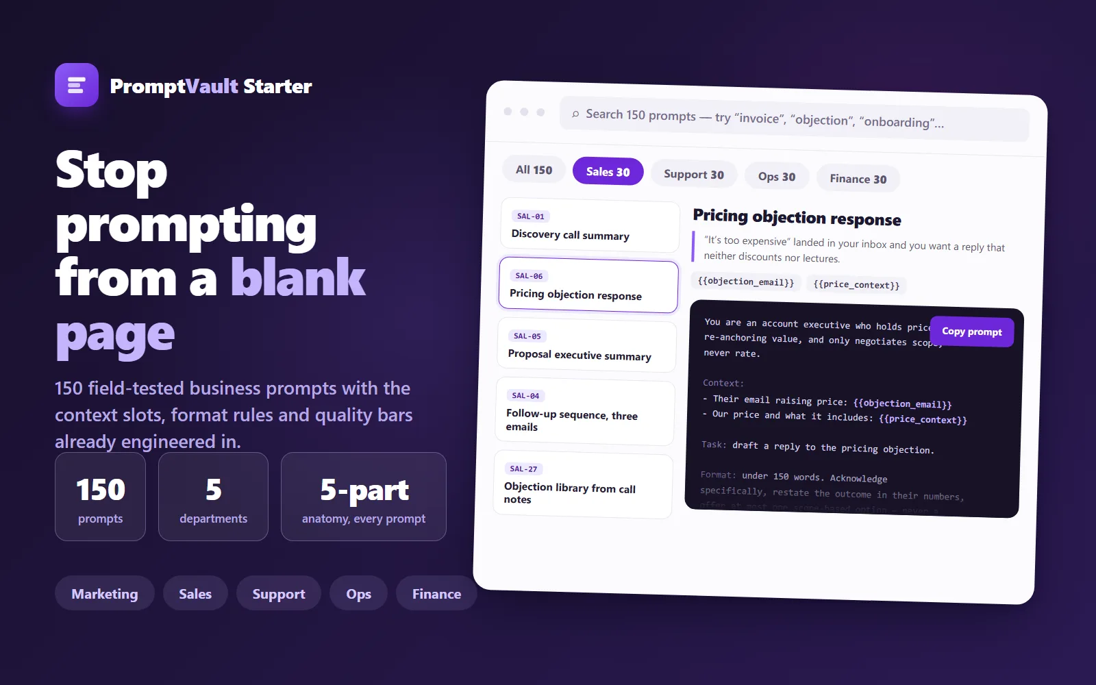 PromptVault Starter — 150 Business Prompts