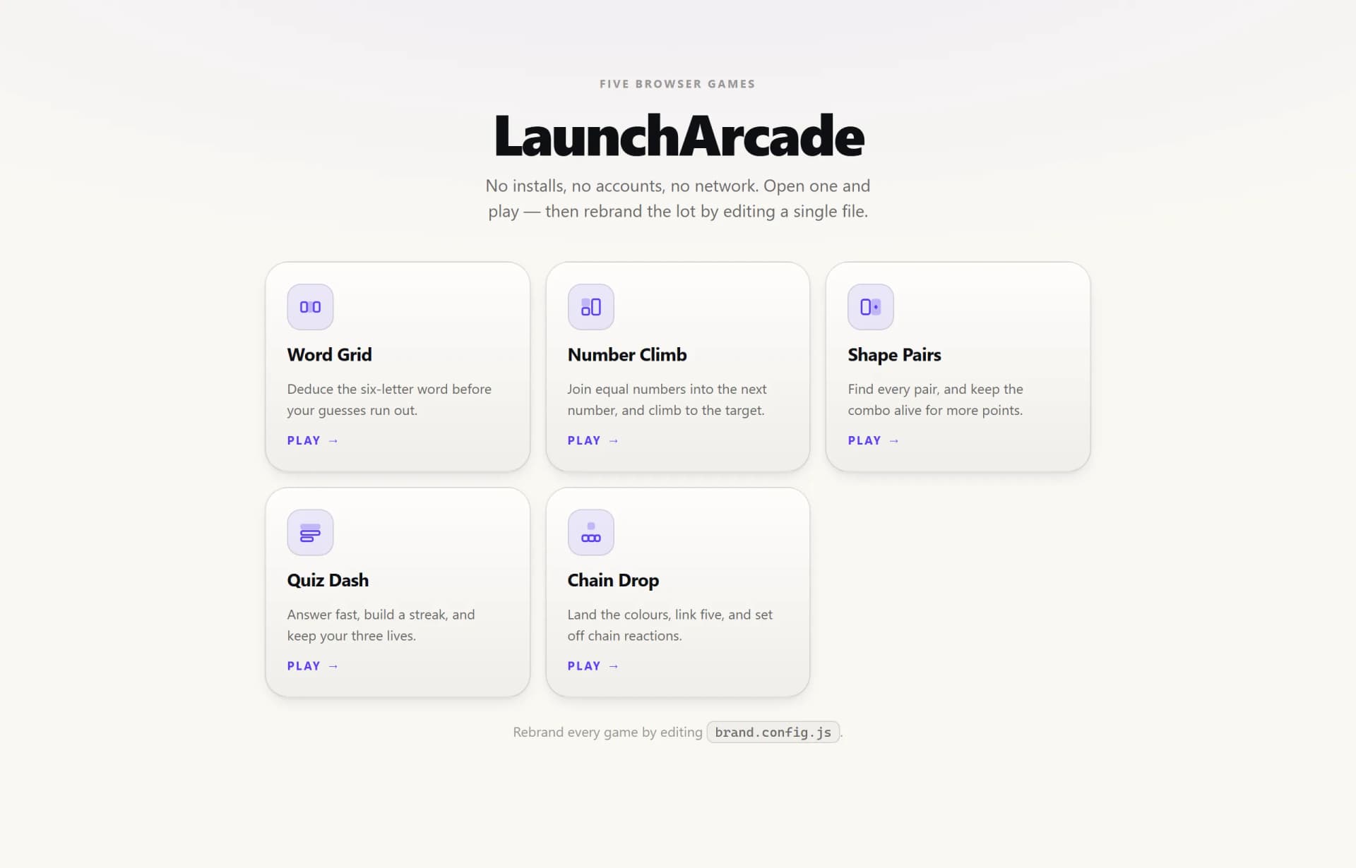 LaunchArcade — 5 Ready-to-Brand Browser Games